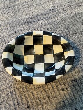 Mackenzie Childs Courtley Check Black and White Checkered Ceramic Soap Dish